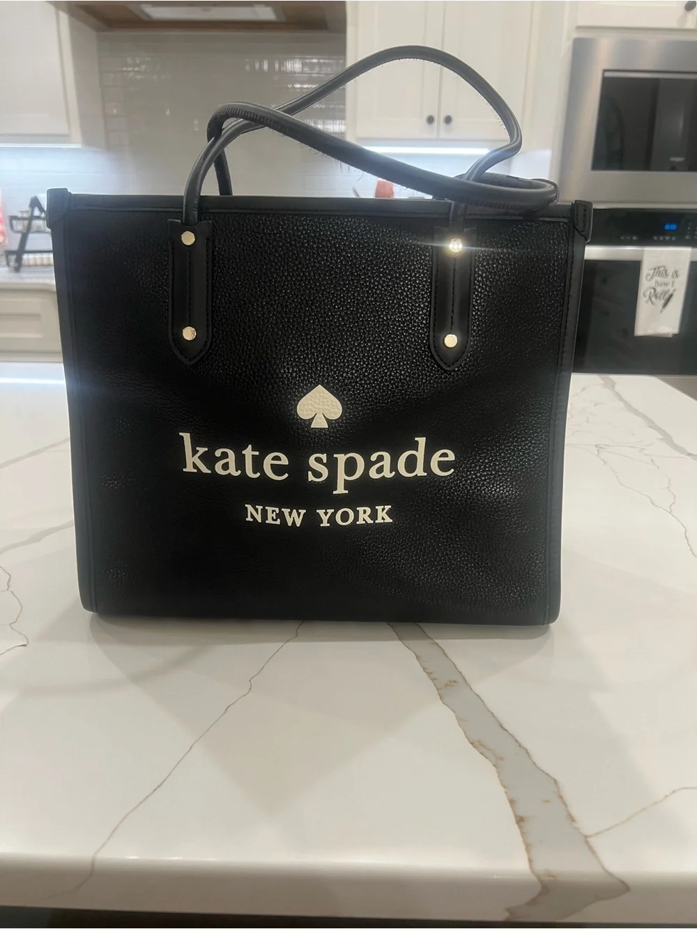 kate spade black pebbled leather logo tote